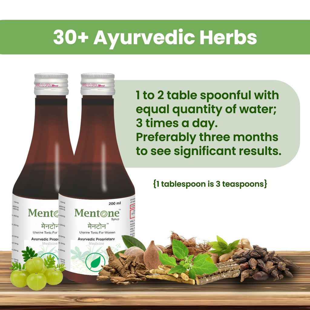 MentoneTM Women Ayurvedic Syrup | Supports Irregular Periods, PCOS, Period Pain Relief, Hormone Balance, Energy and Digestion | 30+ Herbs, Ashwagandha, Shatavari, Jamun | Pack of 2 * 200 ml
