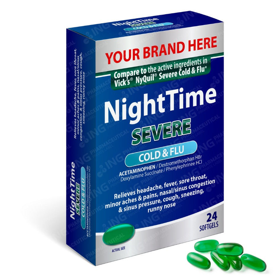 NIGHTTIME Severe - Compare to Vick's NyQuil® Cold & Flu LiquiCaps® - OTC Own Brand Private Label