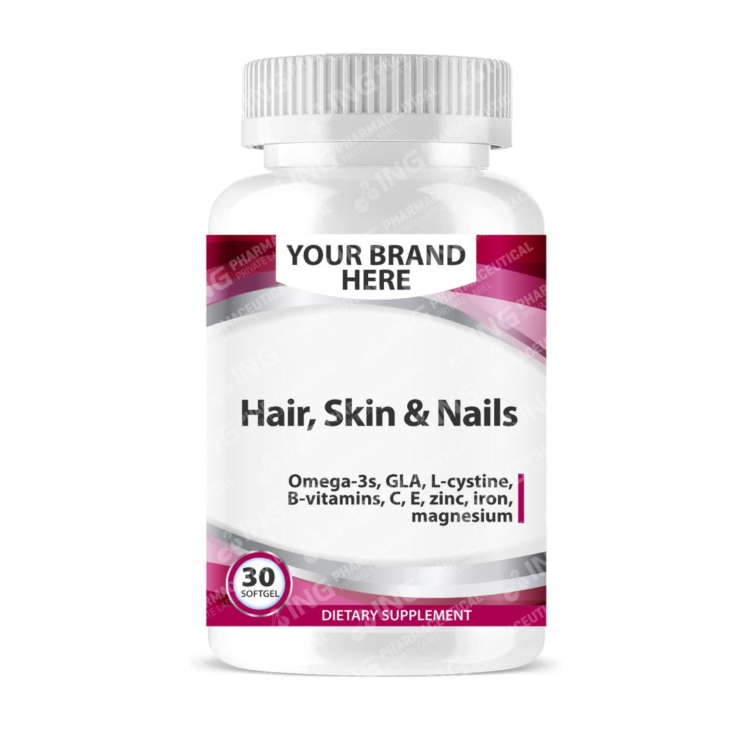 Hair, Skin & Nails Softgels White Label | Fish Oil + Borage Oil + L-Cystine + Iron + B-Complex + Vit C + Vit E + Zinc +Magnesium - Private Label Softgels Manufacturer