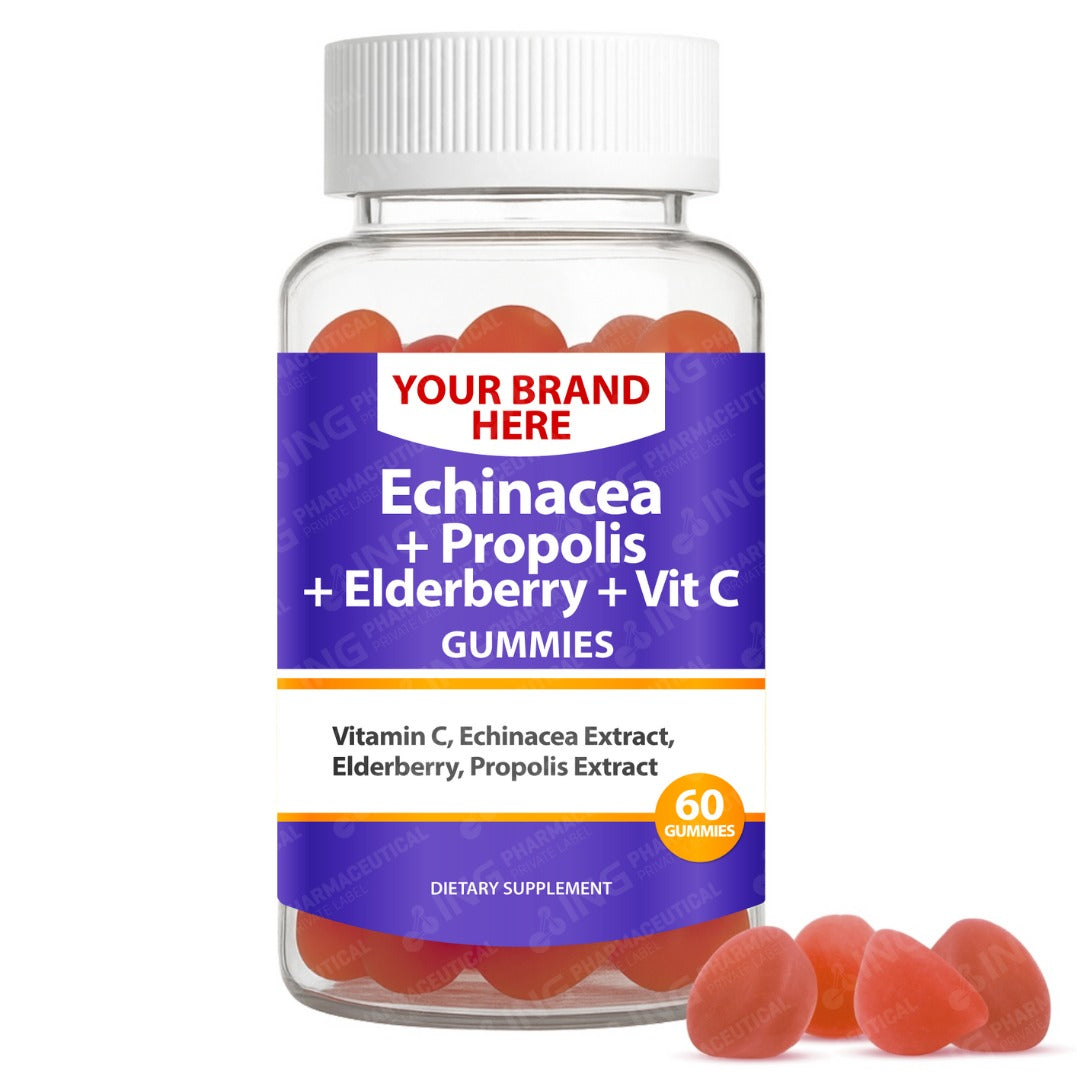 Echinacea + Propolis + Elderberry + Vit C Gummies Private Label (PECTIN) | Immune Support Gummies | Private Label Gummy Manufacturer | LOW MOQ FORMULA