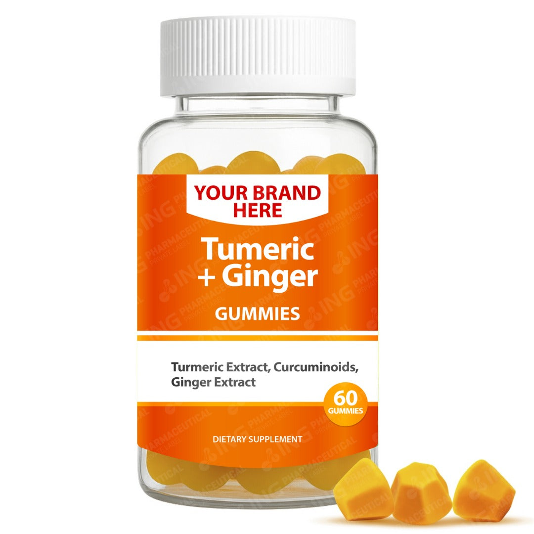 Tumeric + Ginger Gummies Private Label (PECTIN) | Curcuma + Zingiber | Private Label Gummy Manufacturer | LOW MOQ FORMULA