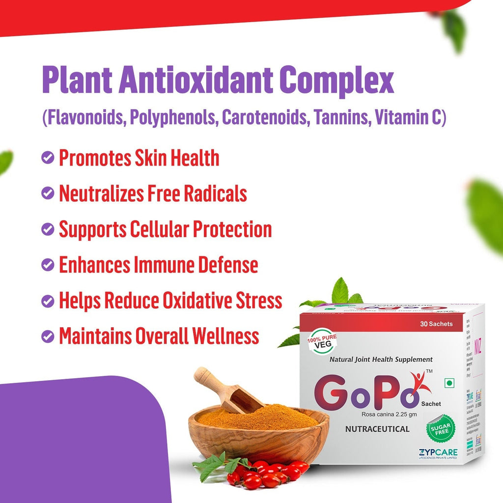 GoPoTM Rosehip Veg Collagen Powder Supplement | Rich in Vitamin C, Calcium, Magnesium and Antioxidants | Supports Joint Health, Immunity, Healthy Skin, Collagen Formation | 100% Veg; Sugar Free | 30Sachets x 2.25g