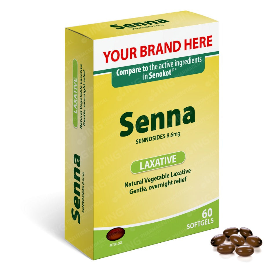 NATURAL LAXATIVE - Sennosides 8.6mg Softgels- Compare to Senokot® - OTC Own Brand Private Label