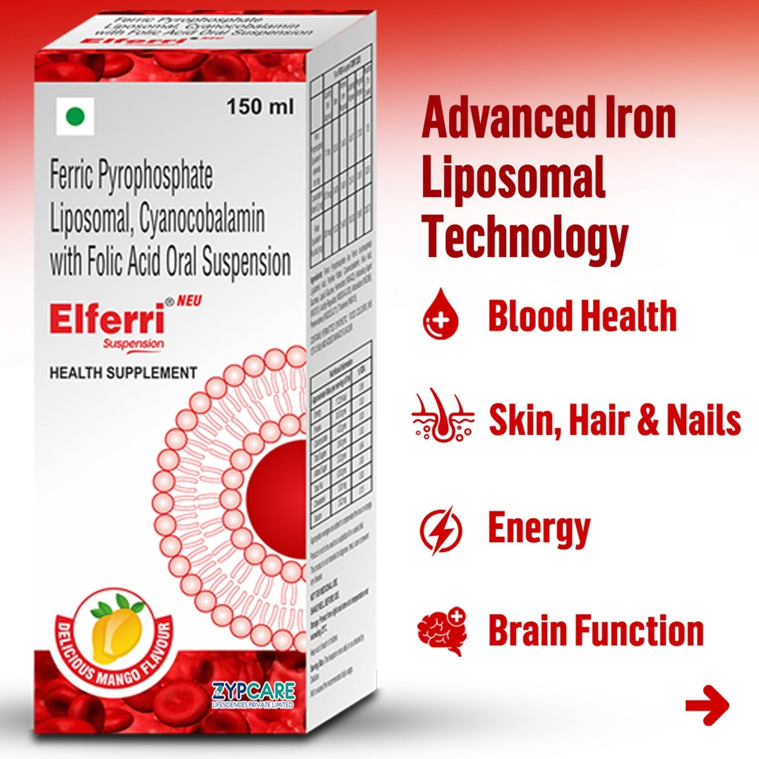 Elferri® Liposomal Iron Tablet & Syrup Supplement | Vitamin C, B9, B12, Zinc | 4x Absorption & Stomach-Friendly | Women, Men and Teenagers