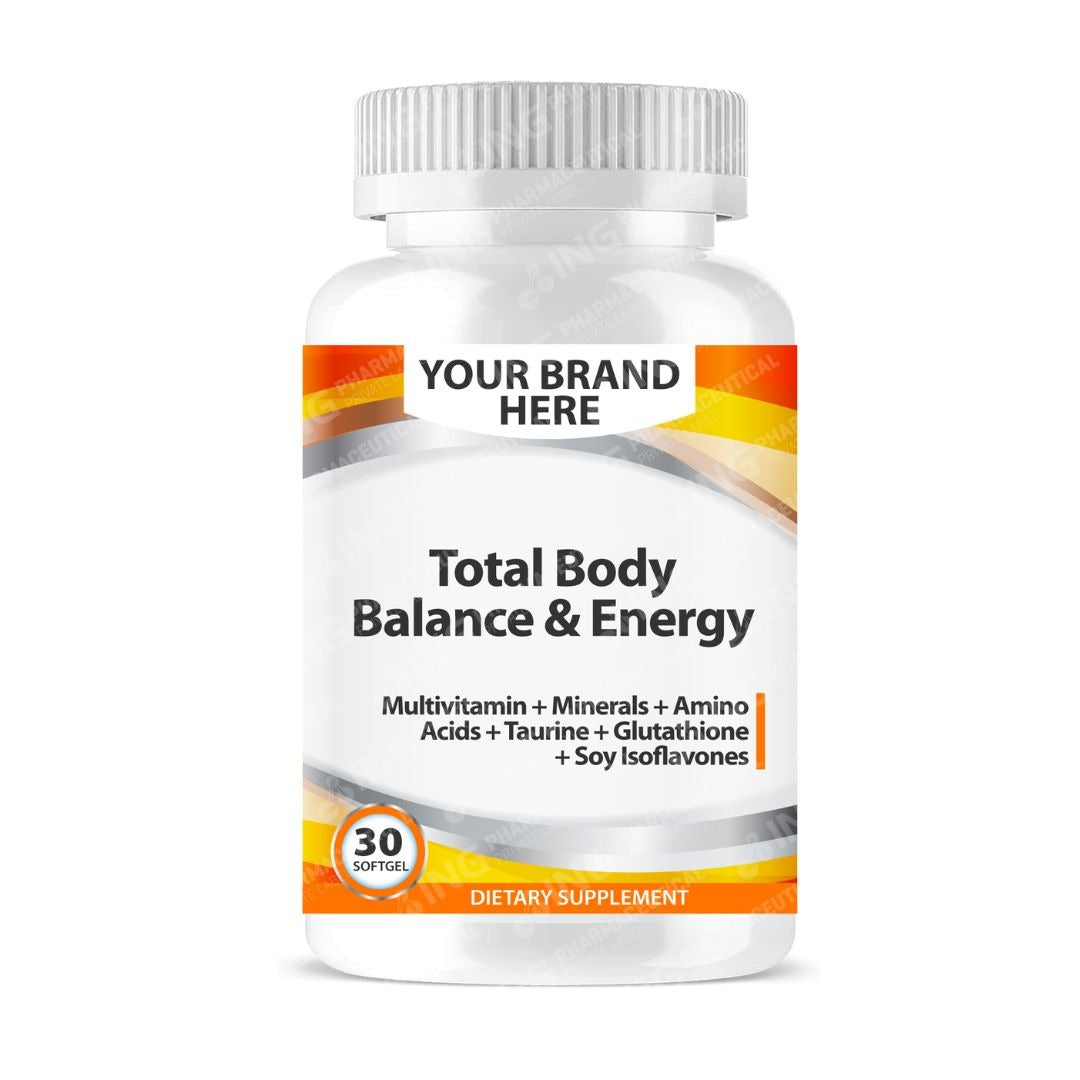 Total Body Balance & Energy Softgels White Label | Multivitamin + Minerals + Amino Acids + Taurine + Glutathione + Soy Isoflavones Private Label Softgels Manufacturer