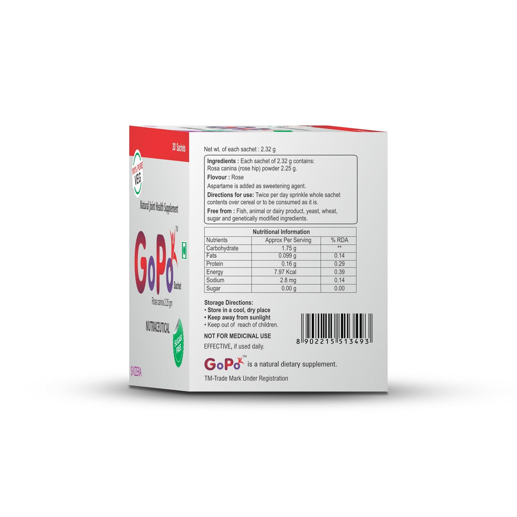 GoPoTM Rosehip Veg Collagen Powder Supplement | Rich in Vitamin C, Calcium, Magnesium and Antioxidants | Supports Joint Health, Immunity, Healthy Skin, Collagen Formation | 100% Veg; Sugar Free | 30Sachets x 2.25g
