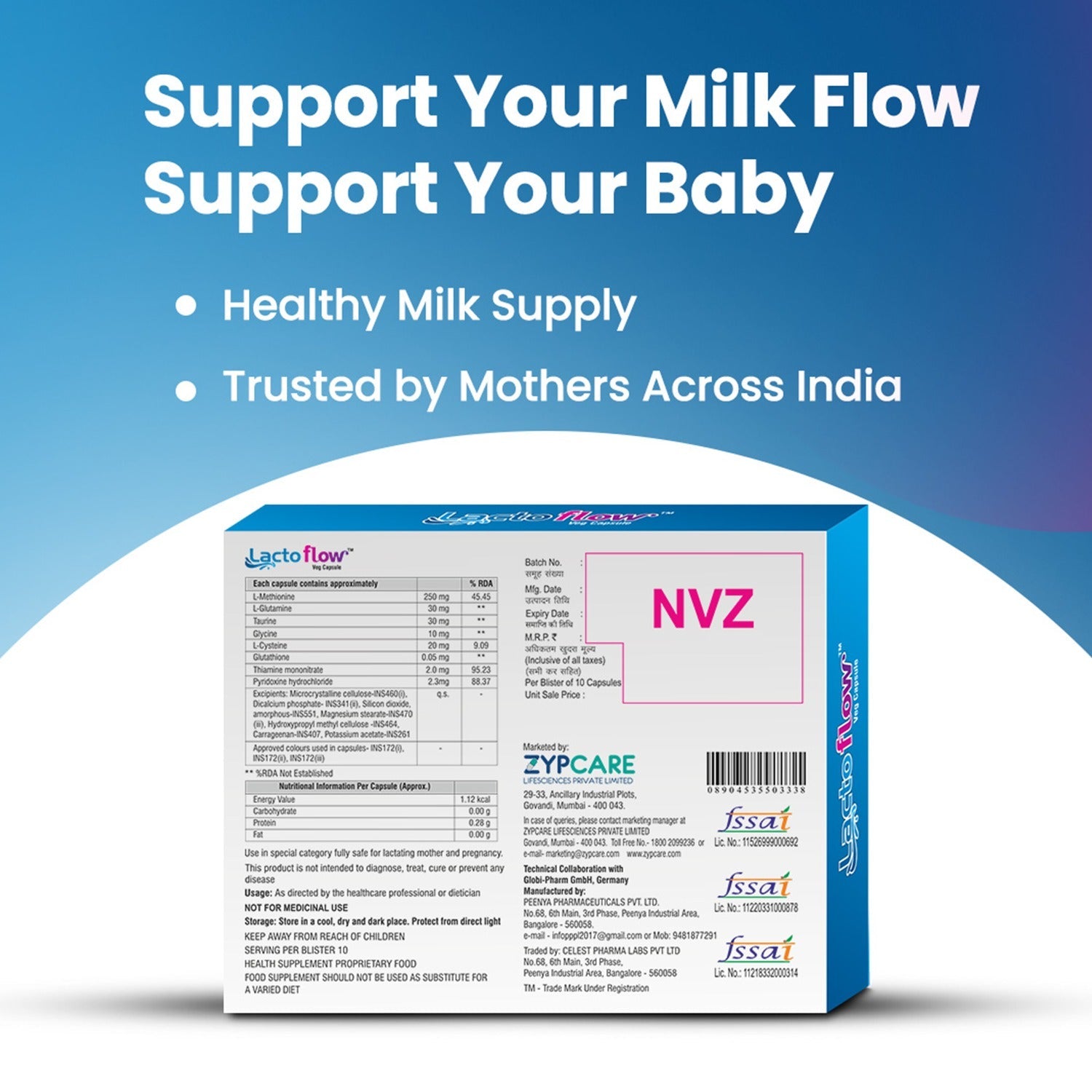 LactoflowTM Lactation Supplement for Breast Milk Sufficiency in 40 Minutes | Boost Milk Supply, Recovery & Energy Levels | Amino Acids & Essential B Vitamins - 60 Capsules