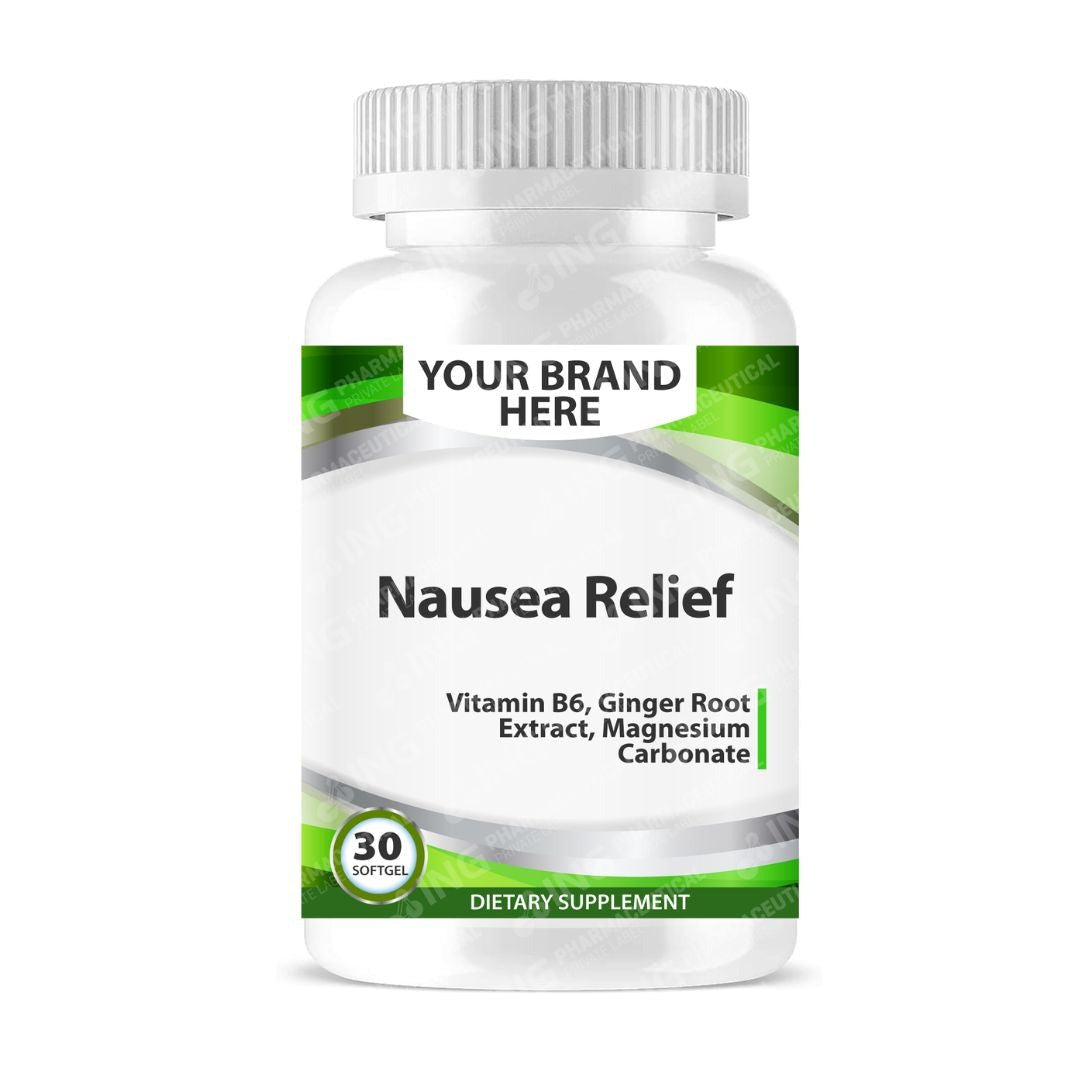 Nausea Relief Softgels White Label | Ginger + Magnesium + Vitamin B6 Private Label Softgels Manufacturer