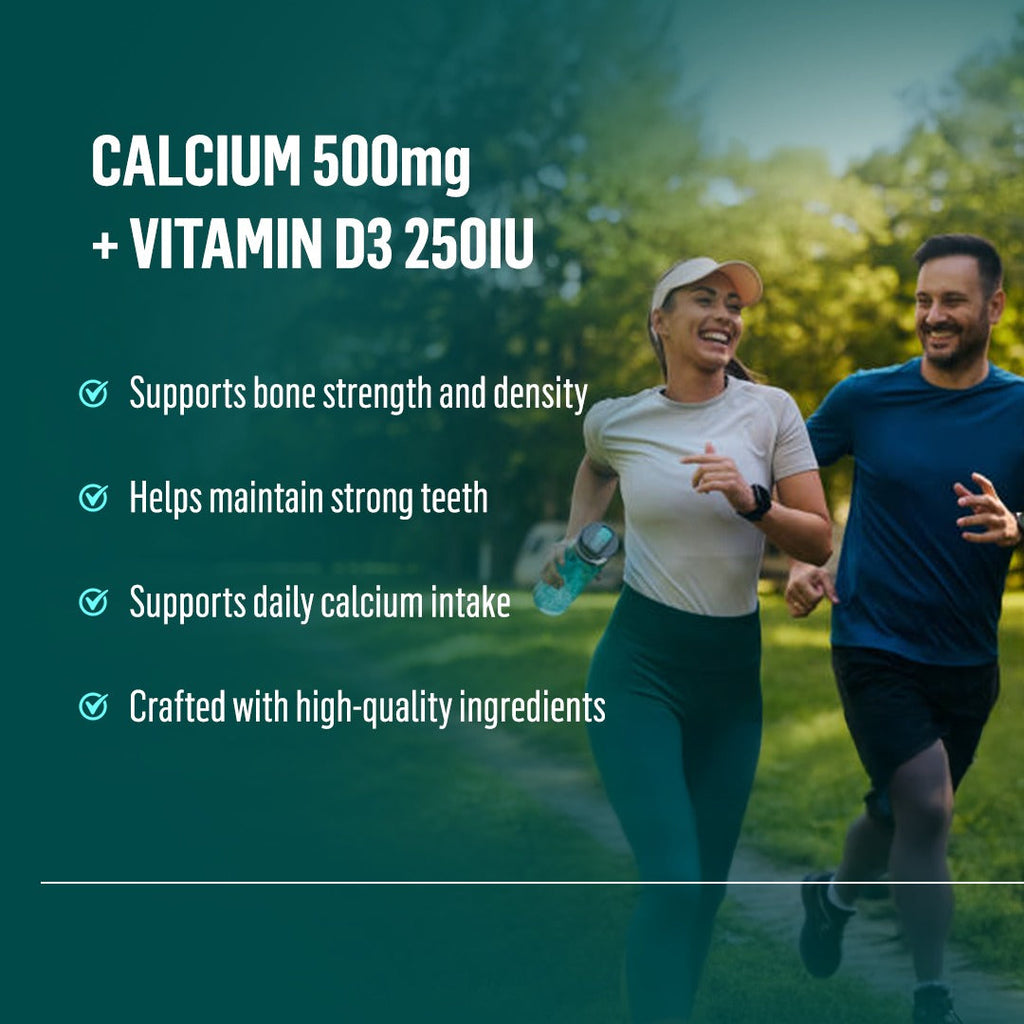 Calcium & Vitamin D3 | Kids, Adults & Elderly | 500mg Calcium & 250IU Vitamin D3 | Trical D 500 15 Tablets * 4 Strips