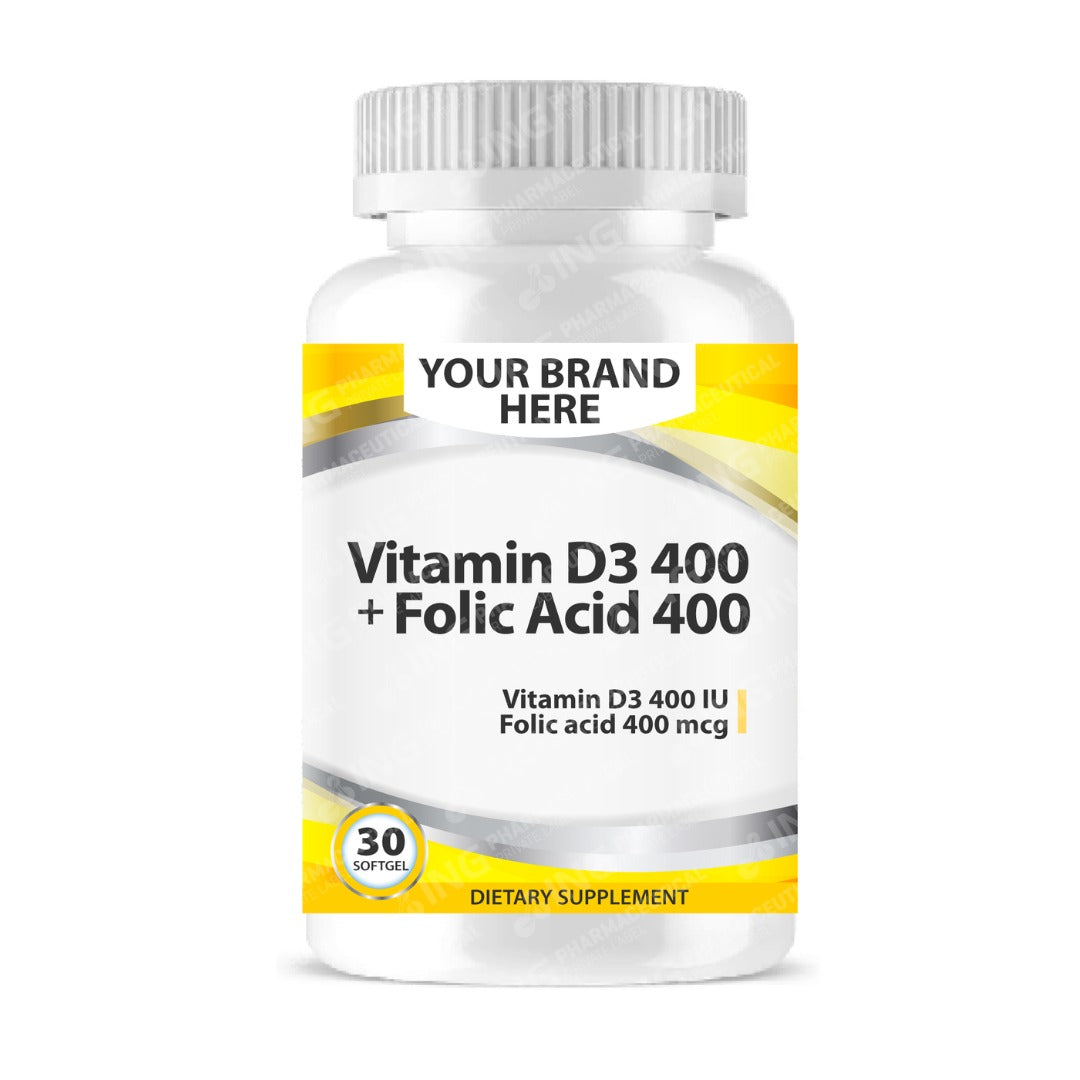 Vitamin D3 400 IU + Folic Acid 400mcg Softgels White Label | Private Label Softgels Manufacturer