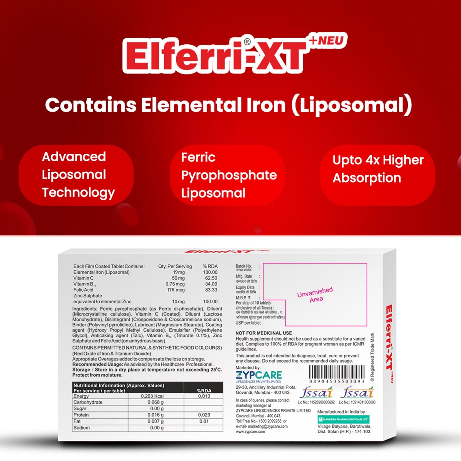 Elferri® Liposomal Iron Supplement Tablet & Syrup | Vitamin C, B9, B12, Zinc | 4x Absorption & Stomach-Friendly | Women, Men and Teenagers