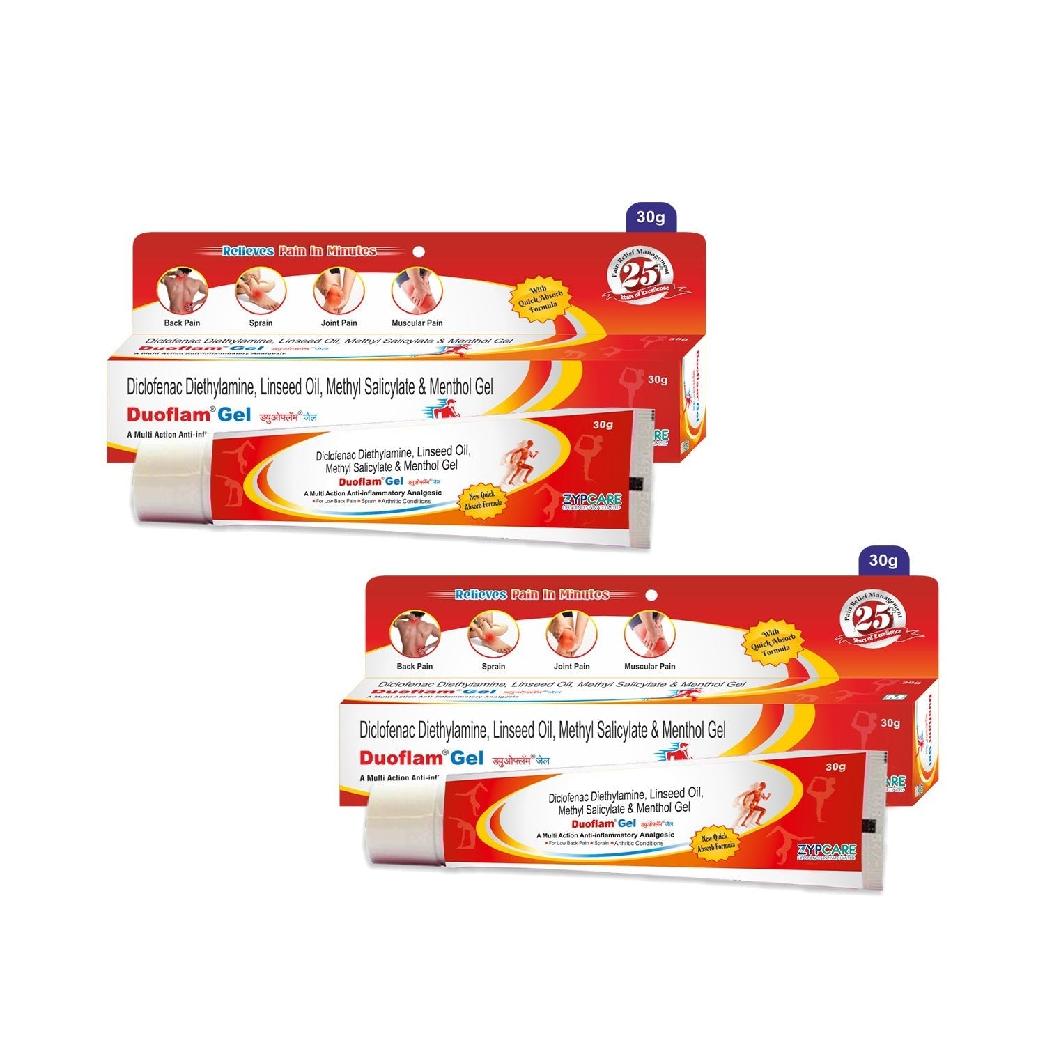 Duoflam Fast-Acting Targeted Topical Pain Relief Gel Cream | Arthritis, Muscle & Joint Pain, Inflammation in Knees, Hips, Ankles, Shoulders & Back | 30g * Pack of 2