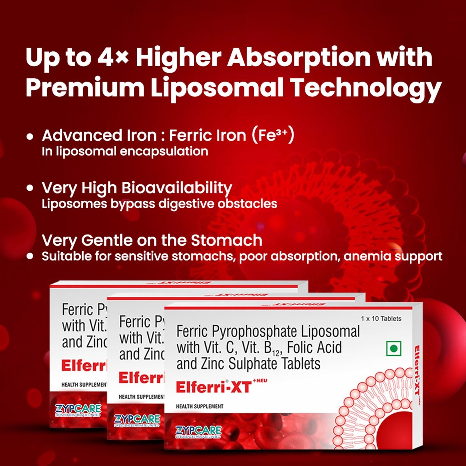 Elferri® Liposomal Iron Tablet & Syrup Supplement | Vitamin C, B9, B12, Zinc | 4x Absorption & Stomach-Friendly | Women, Men and Teenagers