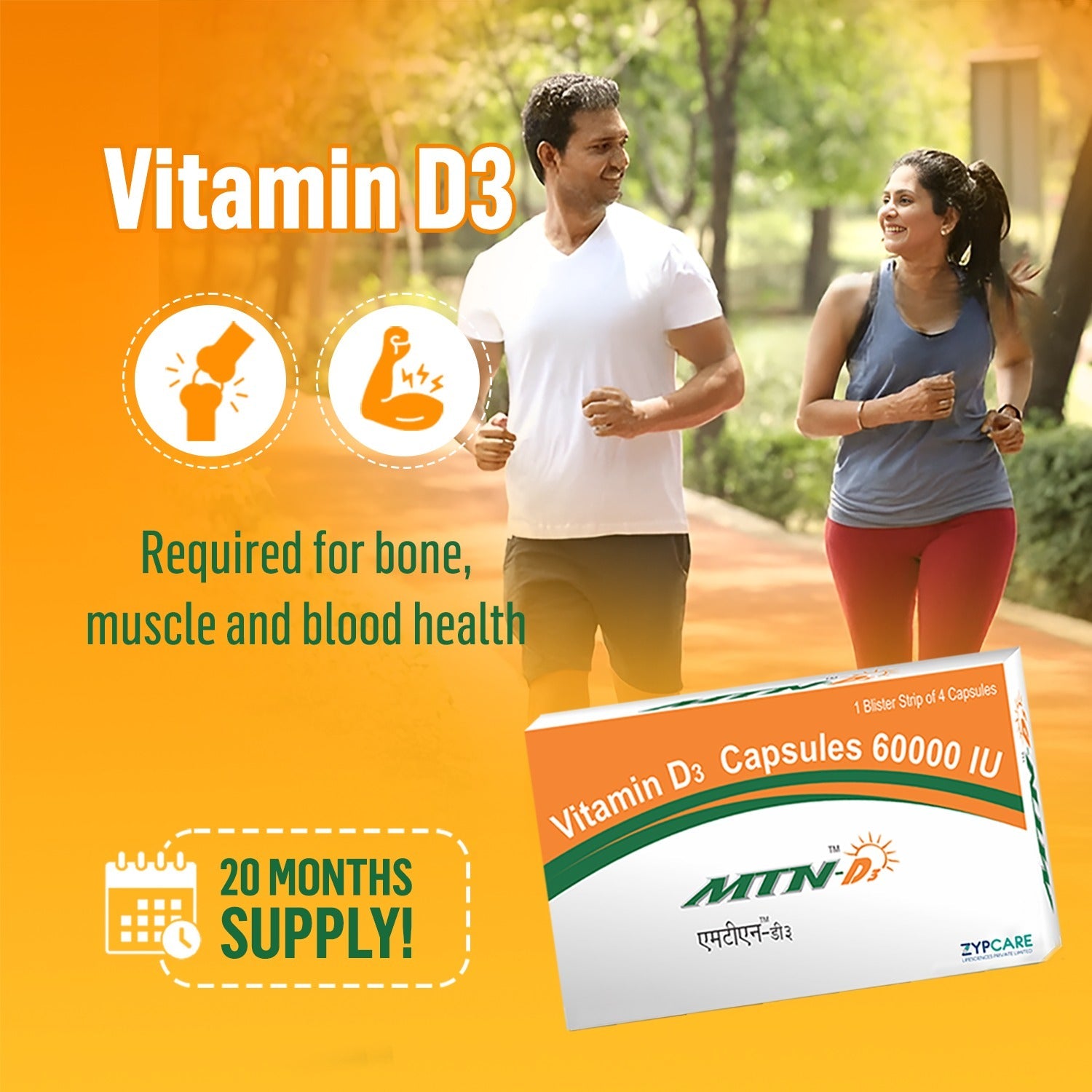 MTN D3 Vitamin D3 Supplements | Bones & Immune Health | Supplements for Women & Men | 4 Softgel Capsules {60,000 IU}