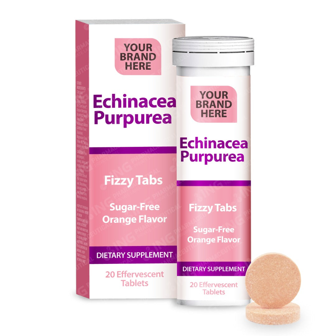 Echinacea Effervescent Tablets Private Label (SUGAR- FREE) | Echinacea Purpurea 250mg - Orange Flavor - Immune Support | Private Label Fizzy Tablets Manufacturer