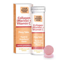 Marine Collagen + Vitamin C Effervescent Tablets Private Label | Collagen (Marine) + Vitamin C - Peach or Strawberry Flavor - Hair, Skin & Nails Support | Private Label Fizzy Tablets Manufacturer