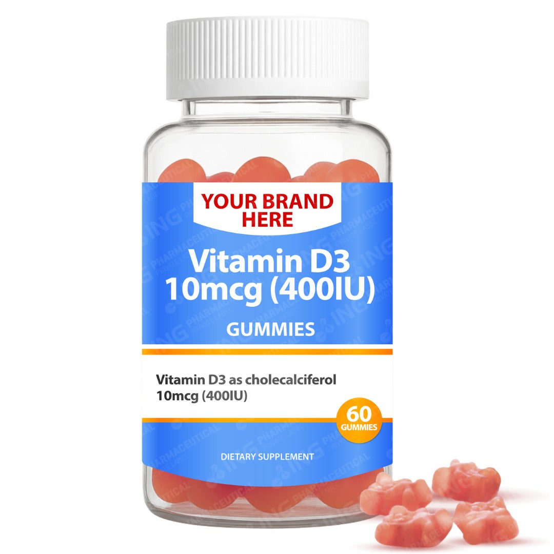 Vitamin D3 400IU Gummies Private Label (PECTIN) | Vit D3 as cholecalciferol 10mcg (400IU) Gummies | Private Label Gummy Manufacturer | LOW MOQ FORMULA