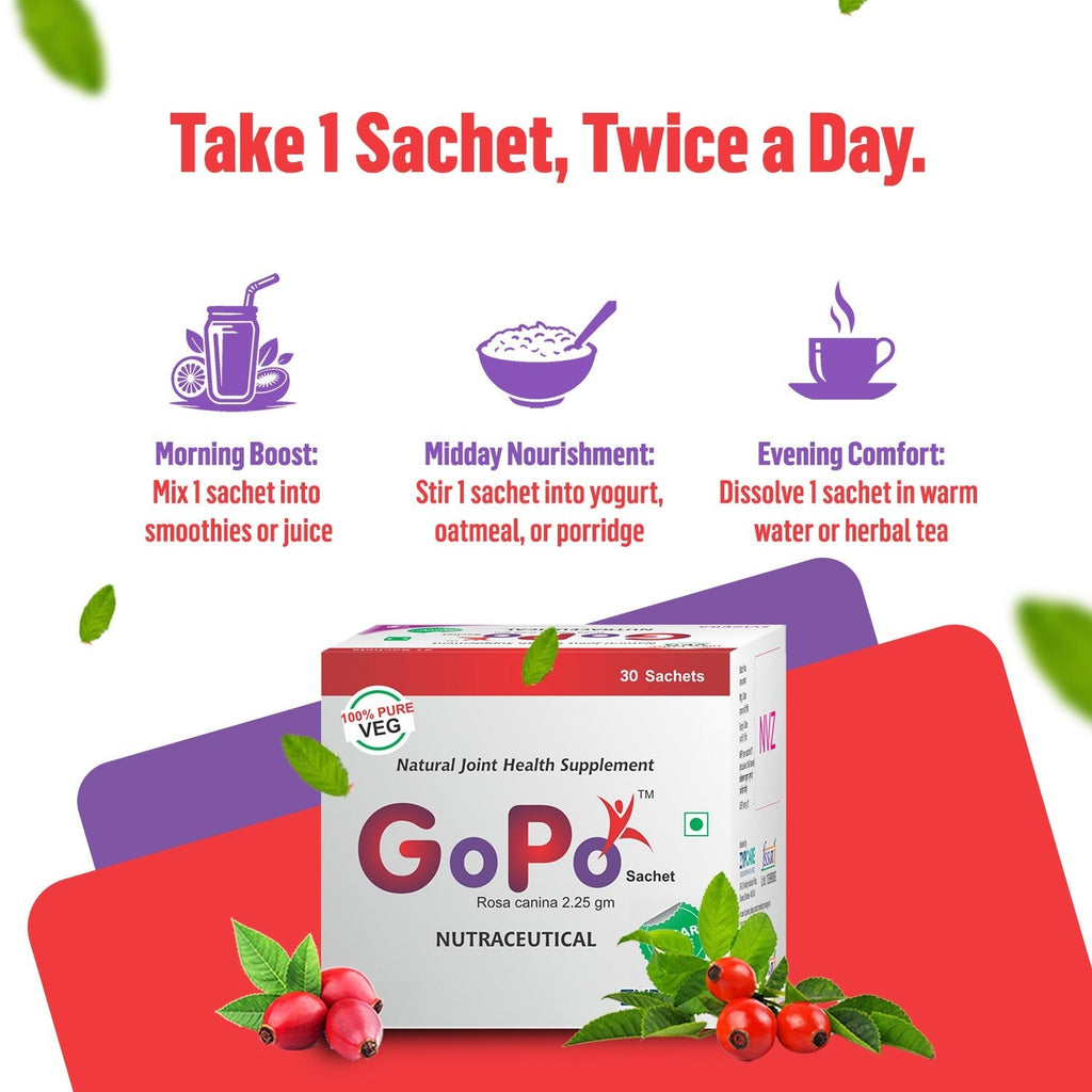 GoPoTM Rosehip Powder Veg Collagen Builder Supplement | Rich in Vitamin C, Calcium, Magnesium and Antioxidants | Supports Joint Health, Immunity, Healthy Skin, Collagen Formation | 100% Veg; Sugar Free | 30 x 2.25g Sachets