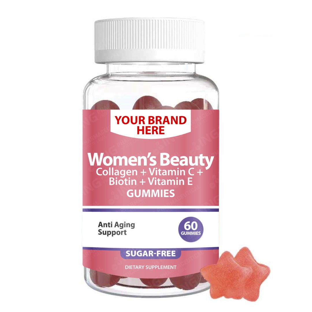 Collagen Women's Beauty SUGAR-FREE Gummies Private Label (PECTIN) | Hair, Skin, Nails - Collagen + Vitamin C + Vitamin E + Biotin | Private Label Gummy Manufacturer