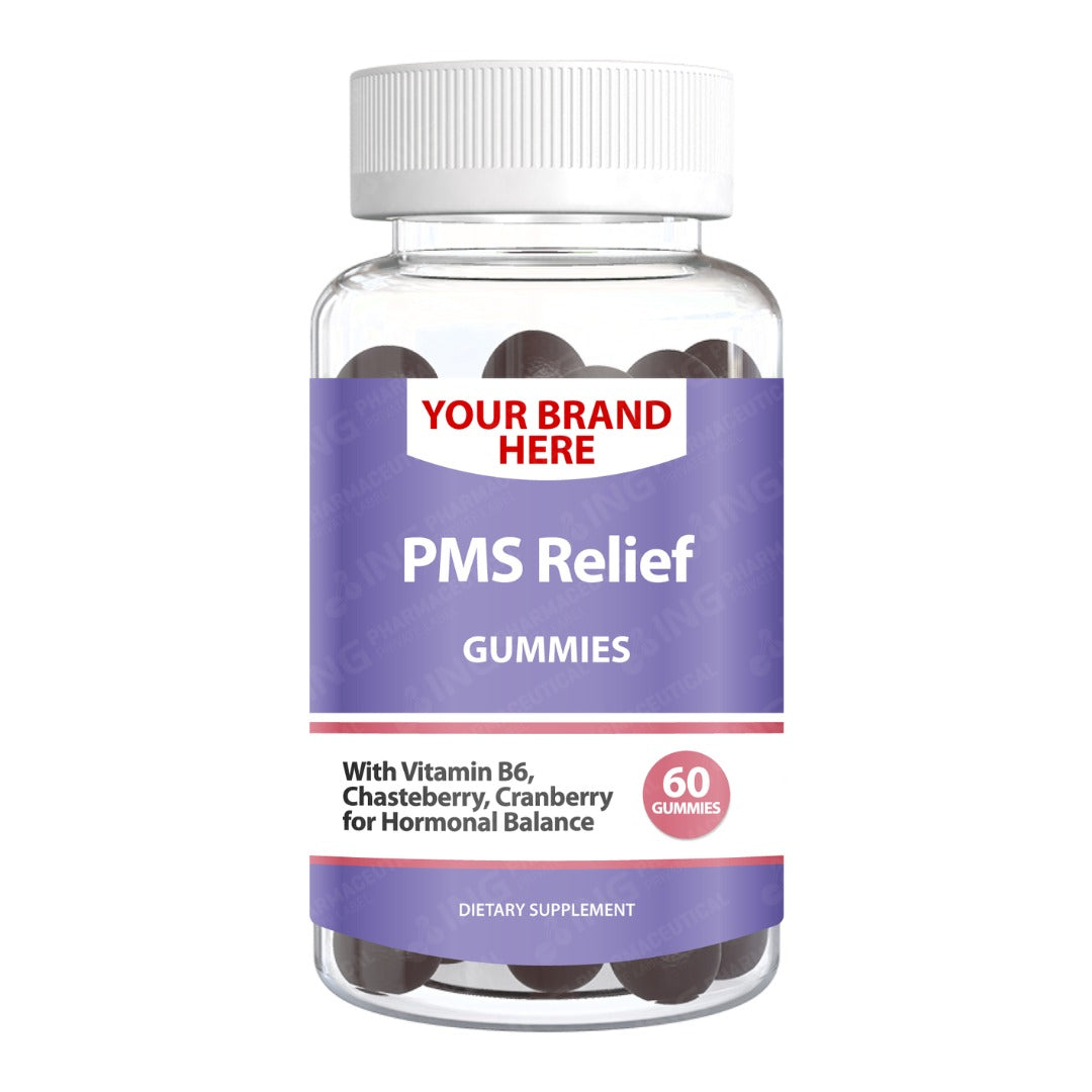 PMS Relief Gummies Private Label (PECTIN) | B6 + B12 + Lemon Balm + Ashwagandha + Chaste Berry + Cranberry + Magnesium | Private Label Gummy Manufacturer