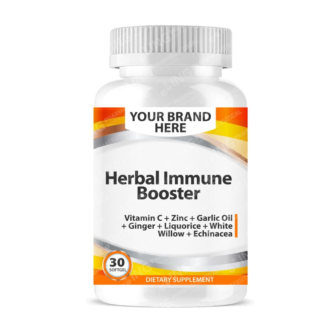Herbal Immune Booster Softgels White Label | Vitamin C + Zinc + Garlic Oil + Ginger + Liquorice + White Willow + Echinacea - Private Label Softgels Manufacturer