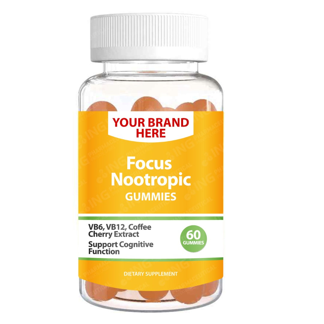 Focus Nootropic Gummies Private Label (PECTIN) | Coffee Cherry Extract + Phosphatidyl Serine + Vitamin B6 + Vitamin B12 | Private Label Gummy Manufacturer