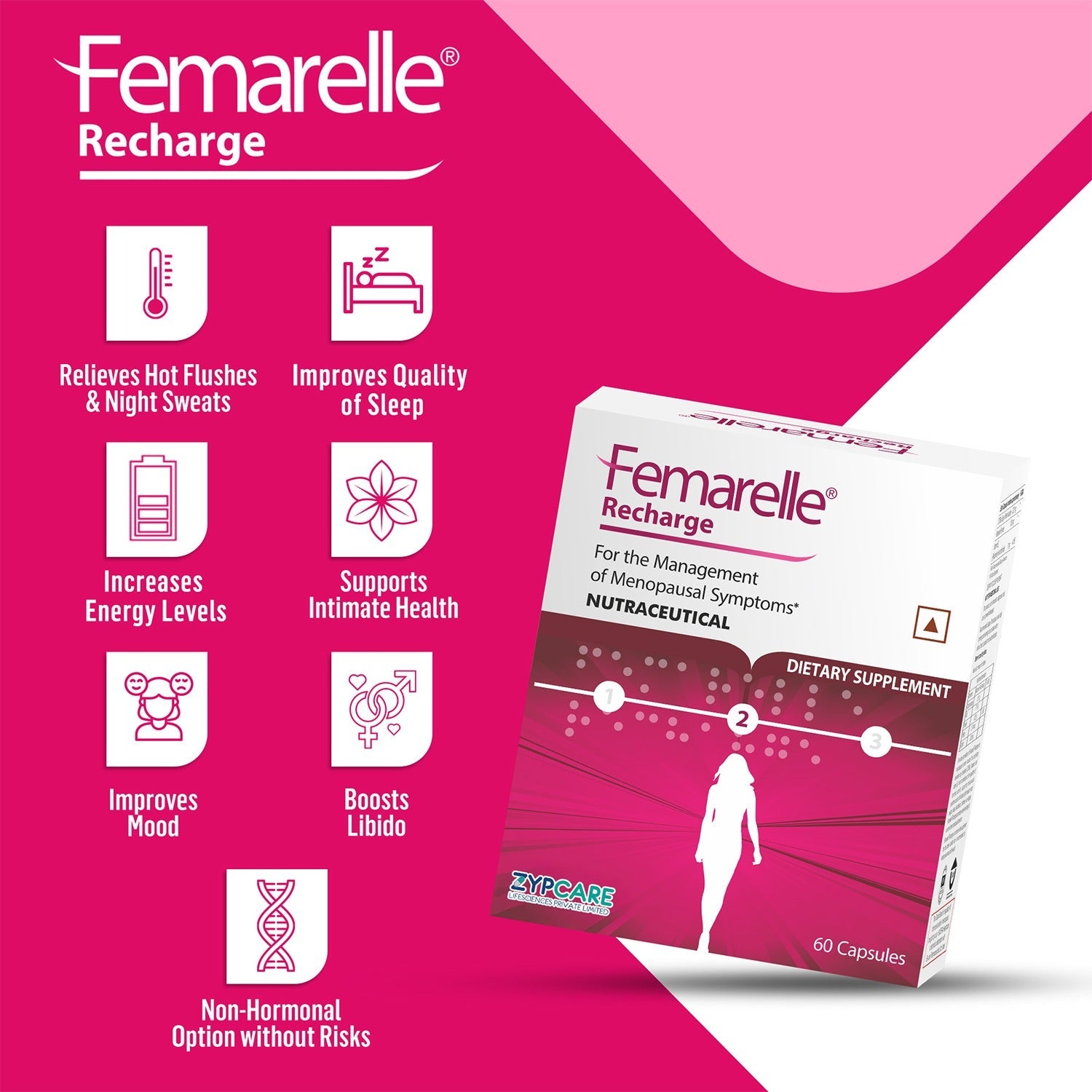 Femarelle® Recharge Menopause Supplements | 50-59+ Women | Menopause Symptoms Support for Hot Flashes, Hormone Balance, Mood Swings | 8 Million+ Customers, Global Brand