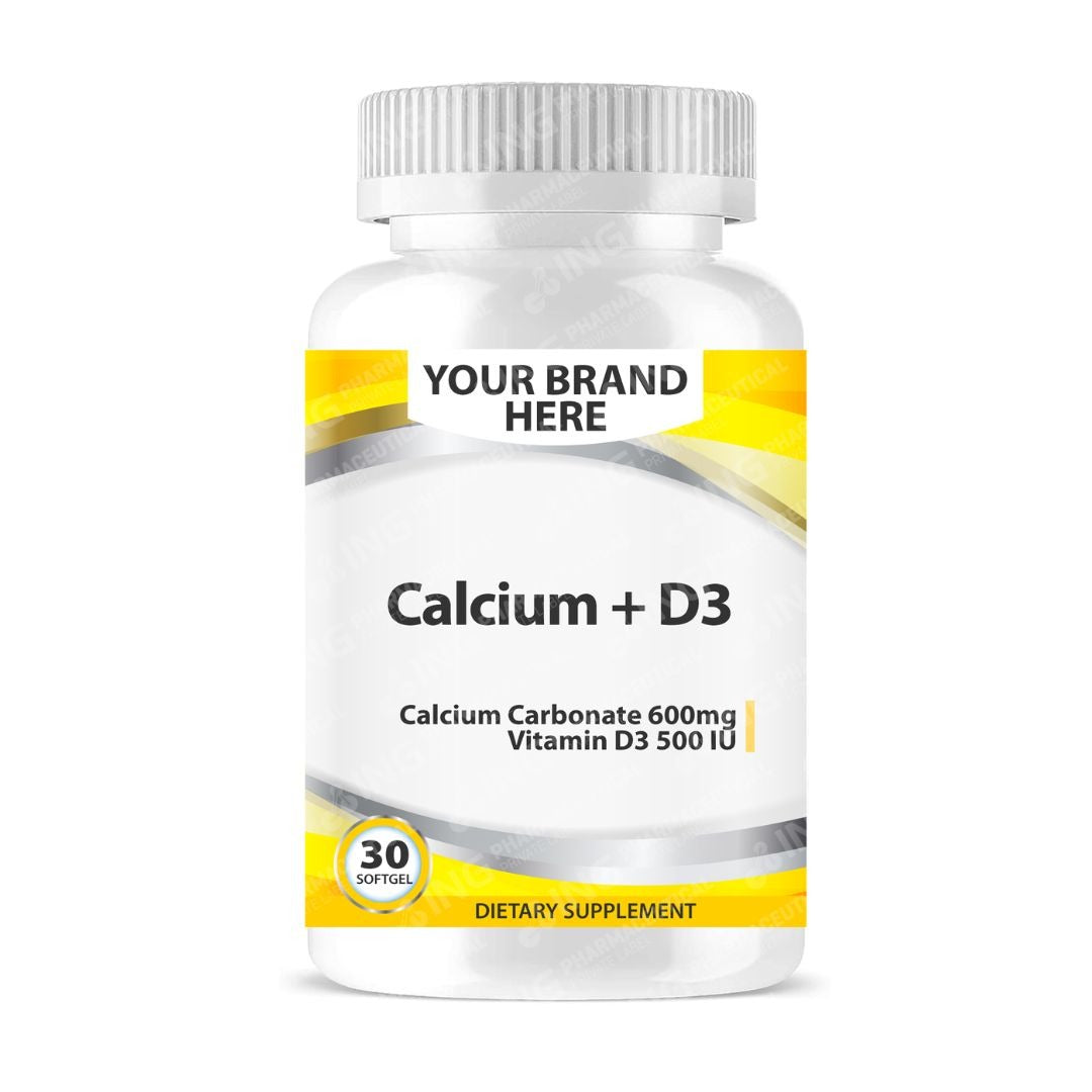 Calcium + Vit D3 Softgels White Label | Calcium Carbonate 600mg, Vitamin D3 500 IU - Private Label Softgels Manufacturer