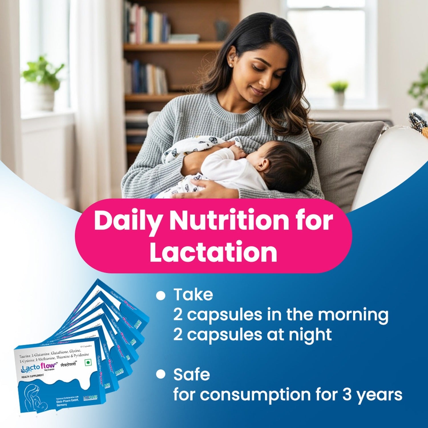 LactoflowTM Supplement for Breastfeeding Mothers | Milk Sufficiency in 40 Minutes | Boost Milk Supply, Recovery & Energy Levels | Amino Acids & Essential B Vitamins - 60 Capsules