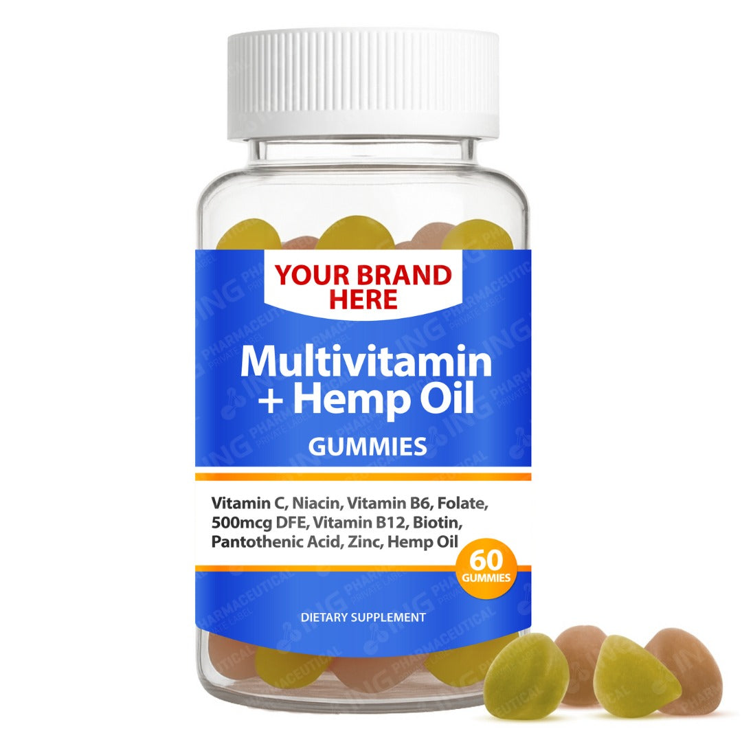 Multivitamin + Hemp Oil Gummies Private Label (PECTIN) | Comprehensive Support Gummies | Private Label Gummy Manufacturer | LOW MOQ FORMULA