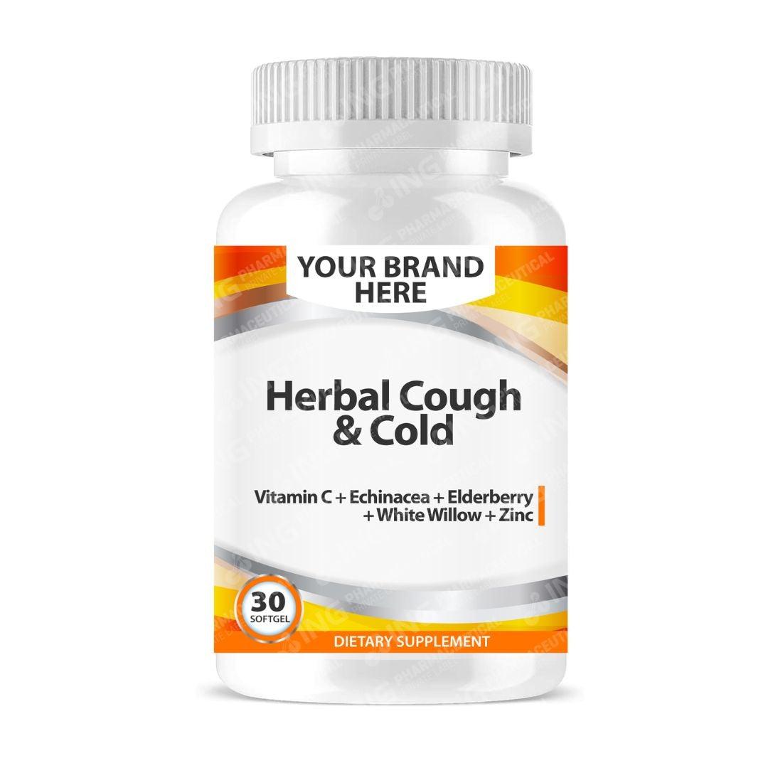 Herbal Cough & Cold DAYTIME Softgels White Label | Vitamin C + Echinacea + Elderberry + White Willow + Zinc - Private Label Softgels Manufacturer