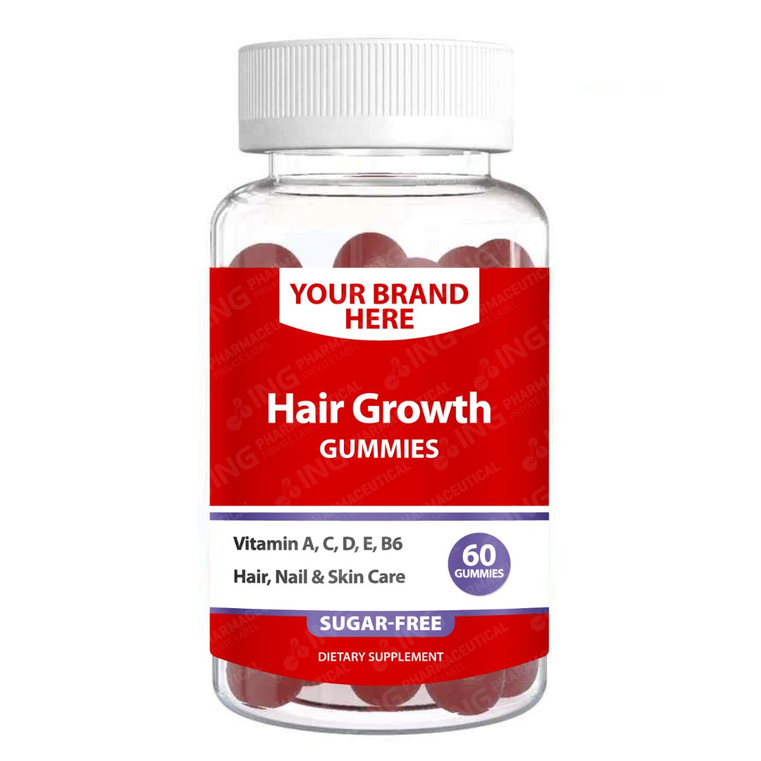 Hair Growth Gummies SUGAR-FREE Private Label (PECTIN) | Biotin + Vitamin A + Vitamin C + Vitamin B6 + Vitamin D + Vitamin E | Private Label Gummy Manufacturer
