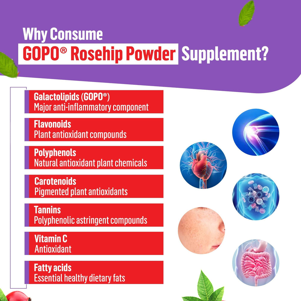 GoPoTM Rosehip Veg Collagen Powder Supplement | Rich in Vitamin C, Calcium, Magnesium and Antioxidants | Supports Joint Health, Immunity, Healthy Skin, Collagen Formation | 100% Veg; Sugar Free | 30Sachets x 2.25g