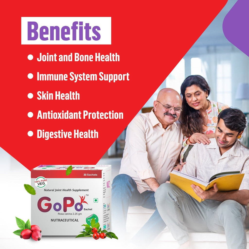 GoPoTM Rosehip Powder Veg Collagen Builder Supplement | Rich in Vitamin C, Calcium, Magnesium and Antioxidants | Supports Joint Health, Immunity, Healthy Skin, Collagen Formation | 100% Veg; Sugar Free | 30 x 2.25g Sachets